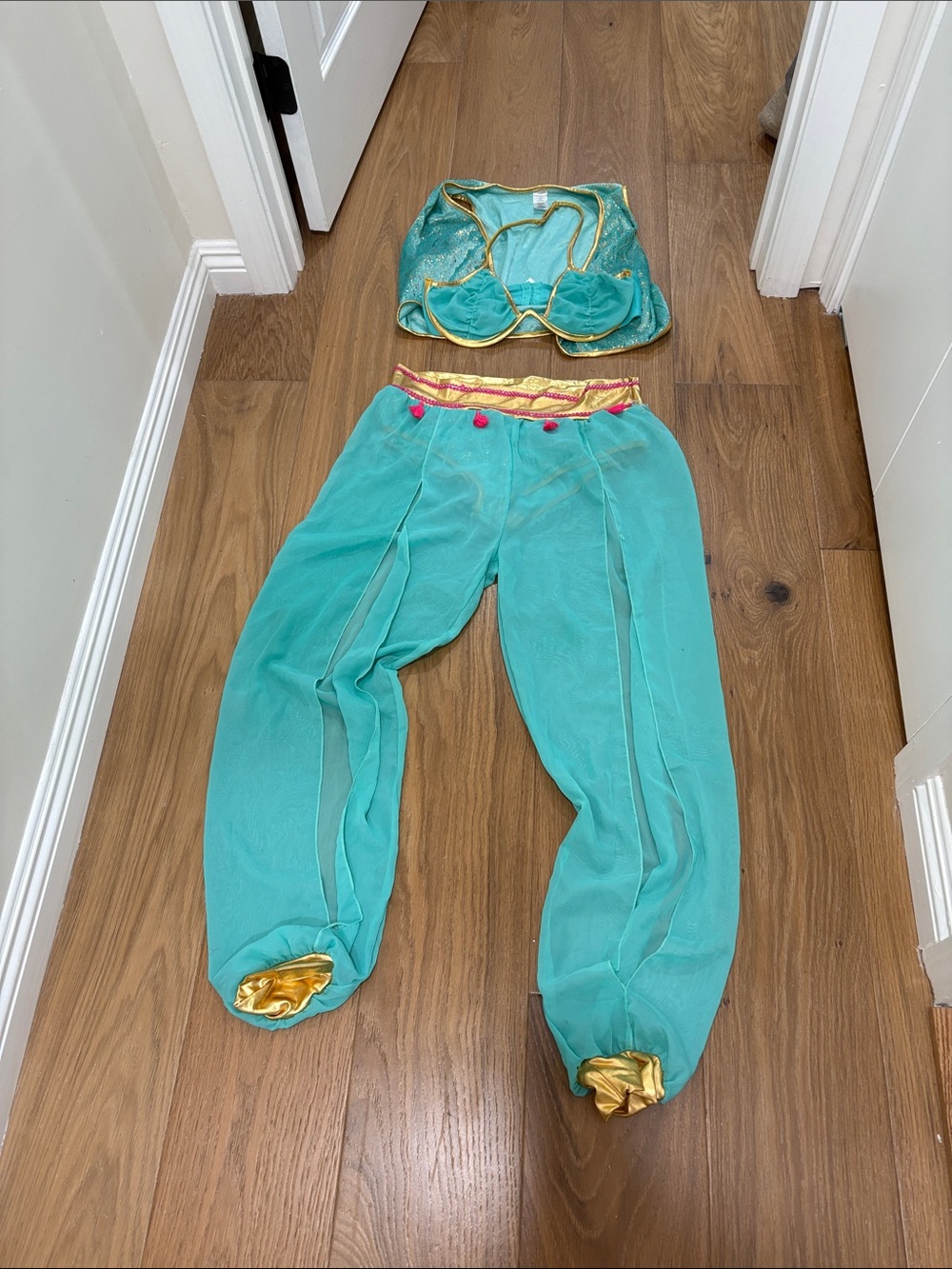 Three Piece Jasmine Disney Turquoise Costume Set with Gold Accents
